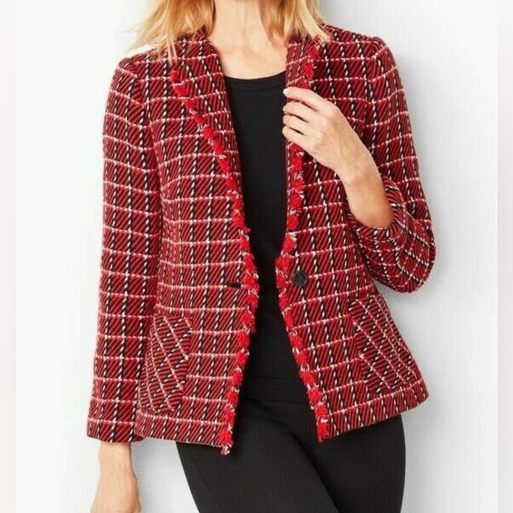EUC Talbots Red Plaid Cropped Blazer